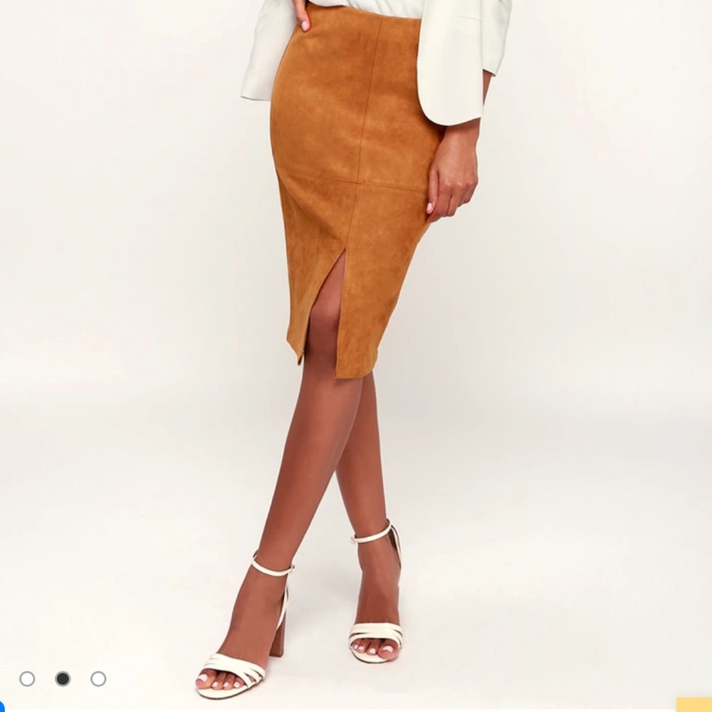 Lulus Total Allure Camel Suede Pencil Skirt